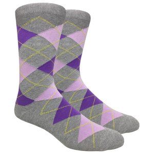 Men's Gray Printed Argyle Dress Socks